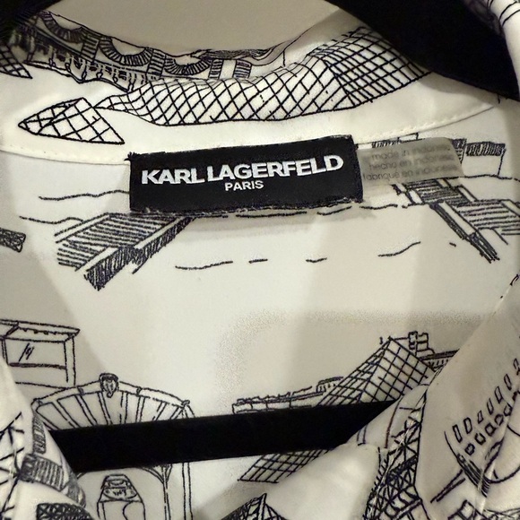 Karl Lagerfeld Black and White Architectural Print Shirt Jacket - Picture 3 of 4